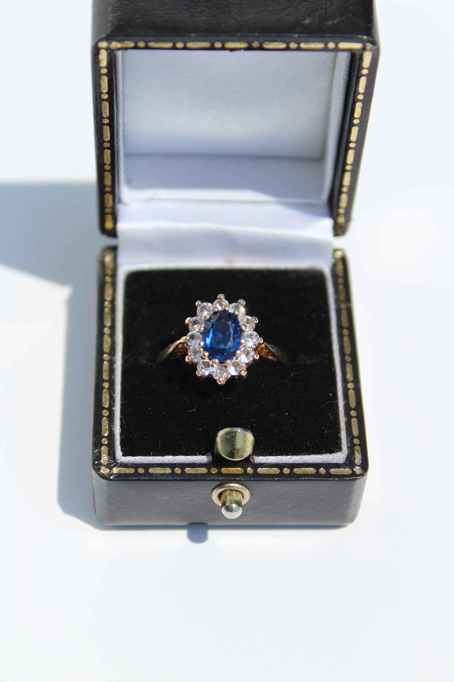 Cobalt Blue & White Spinel Halo Ring, 1.55 Carats 9K Gold