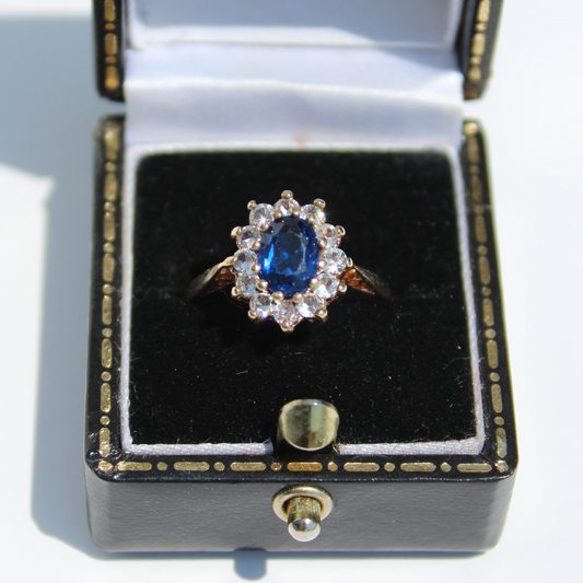 Cobalt Blue & White Spinel Halo Ring, 1.55 Carats 9K Gold