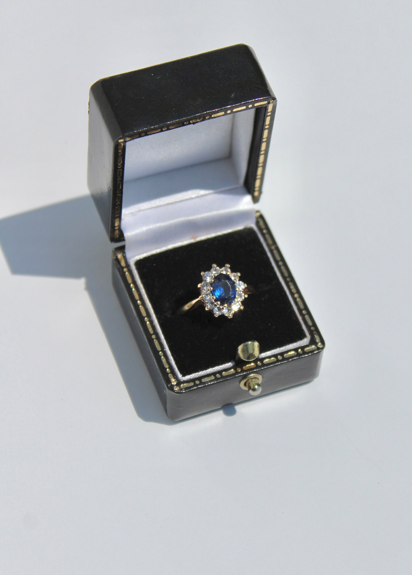 Cobalt Blue & White Spinel Halo Ring, 1.55 Carats 9K Gold