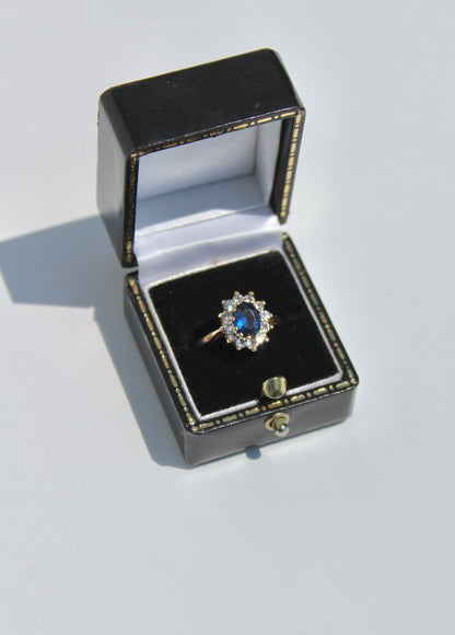 Cobalt Blue & White Spinel Halo Ring, 1.55 Carats 9K Gold