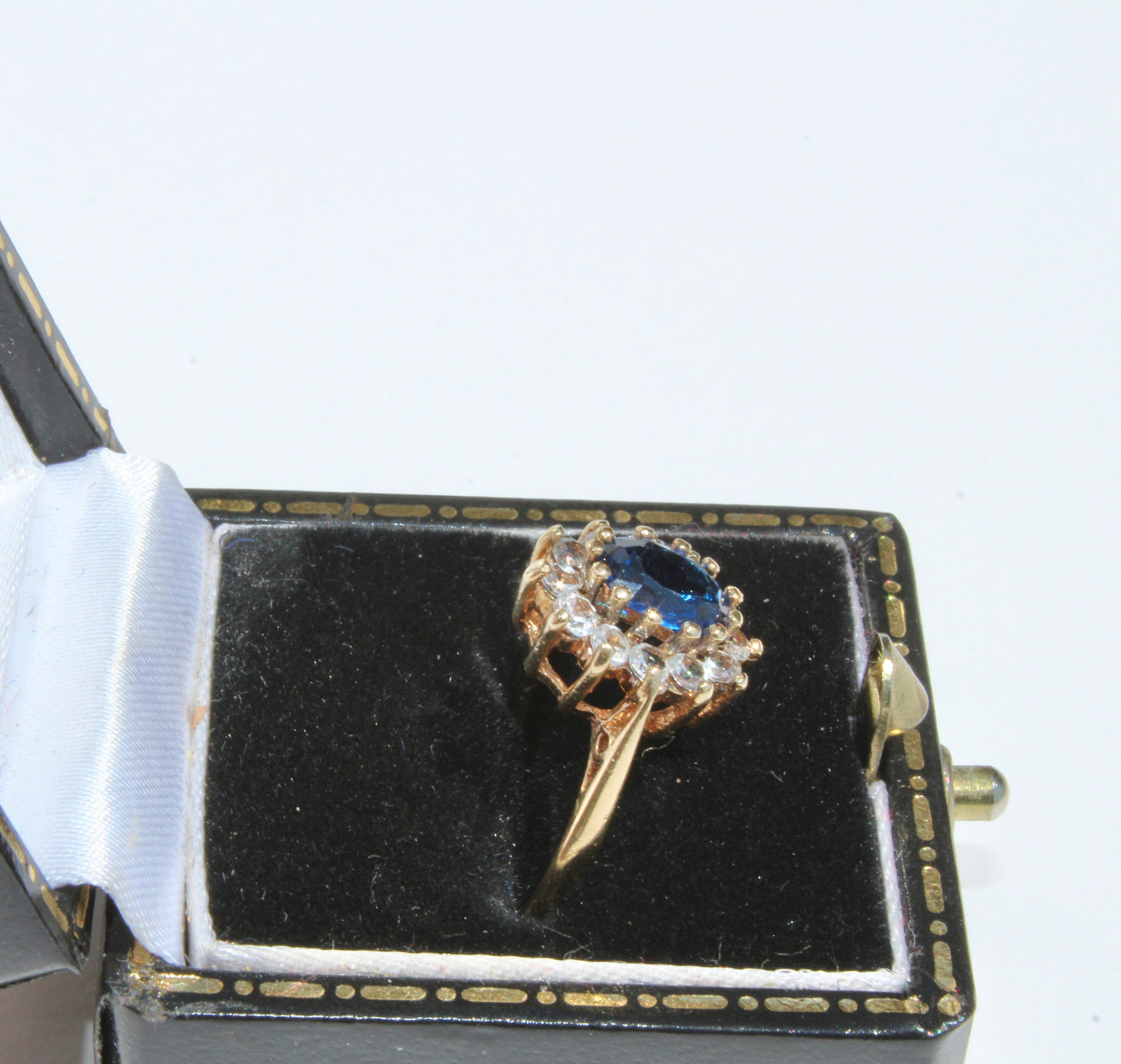 Cobalt Blue & White Spinel Halo Ring, 1.55 Carats 9K Gold