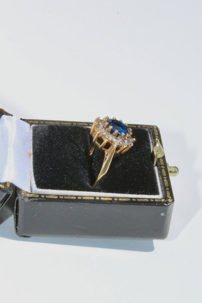 Cobalt Blue & White Spinel Halo Ring, 1.55 Carats 9K Gold