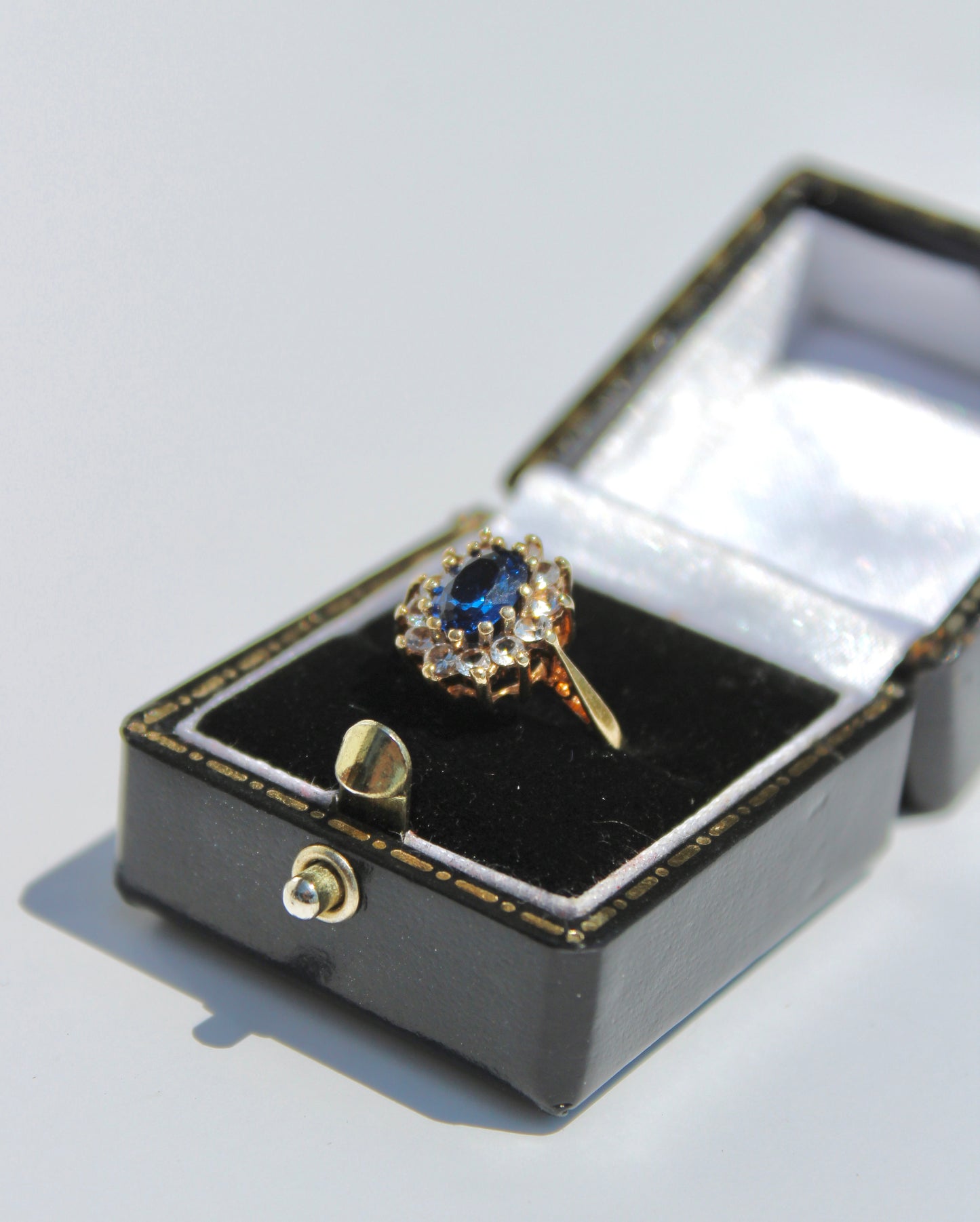 Cobalt Blue & White Spinel Halo Ring, 1.55 Carats 9K Gold