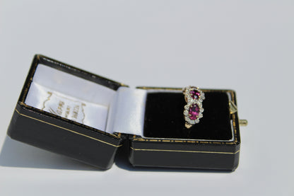 Rhodolite & Diamond Trilogy Halo Ring, 1.98 Carats 14K Two-Toned Gold