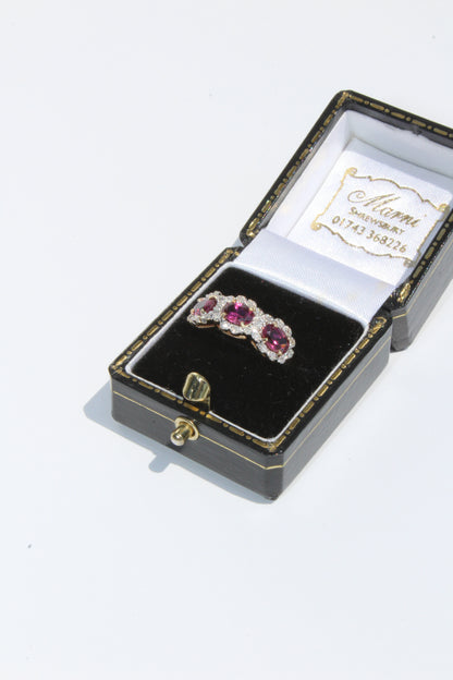 Rhodolite & Diamond Trilogy Halo Ring, 1.98 Carats 14K Two-Toned Gold
