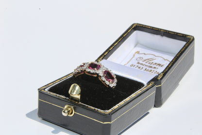 Rhodolite & Diamond Trilogy Halo Ring, 1.98 Carats 14K Two-Toned Gold
