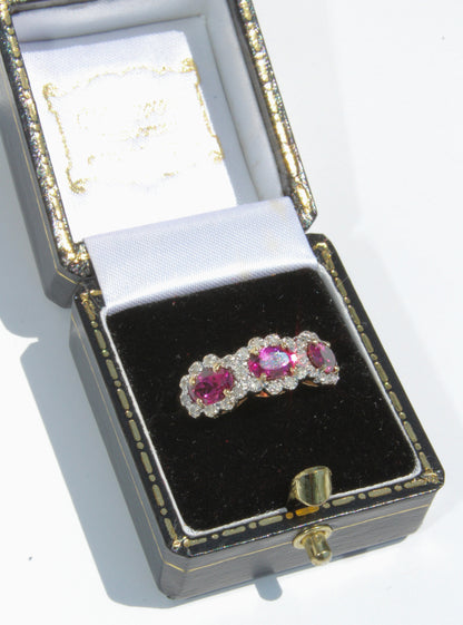 Rhodolite & Diamond Trilogy Halo Ring, 1.98 Carats 14K Two-Toned Gold