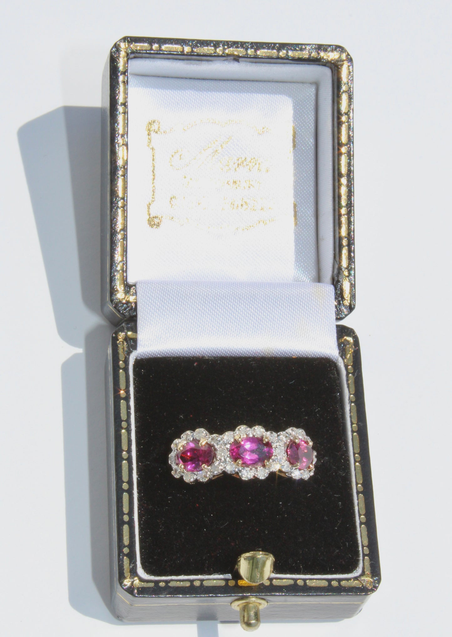 Rhodolite & Diamond Trilogy Halo Ring, 1.98 Carats 14K Two-Toned Gold