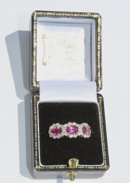 Rhodolite & Diamond Trilogy Halo Ring, 1.98 Carats 14K Two-Toned Gold
