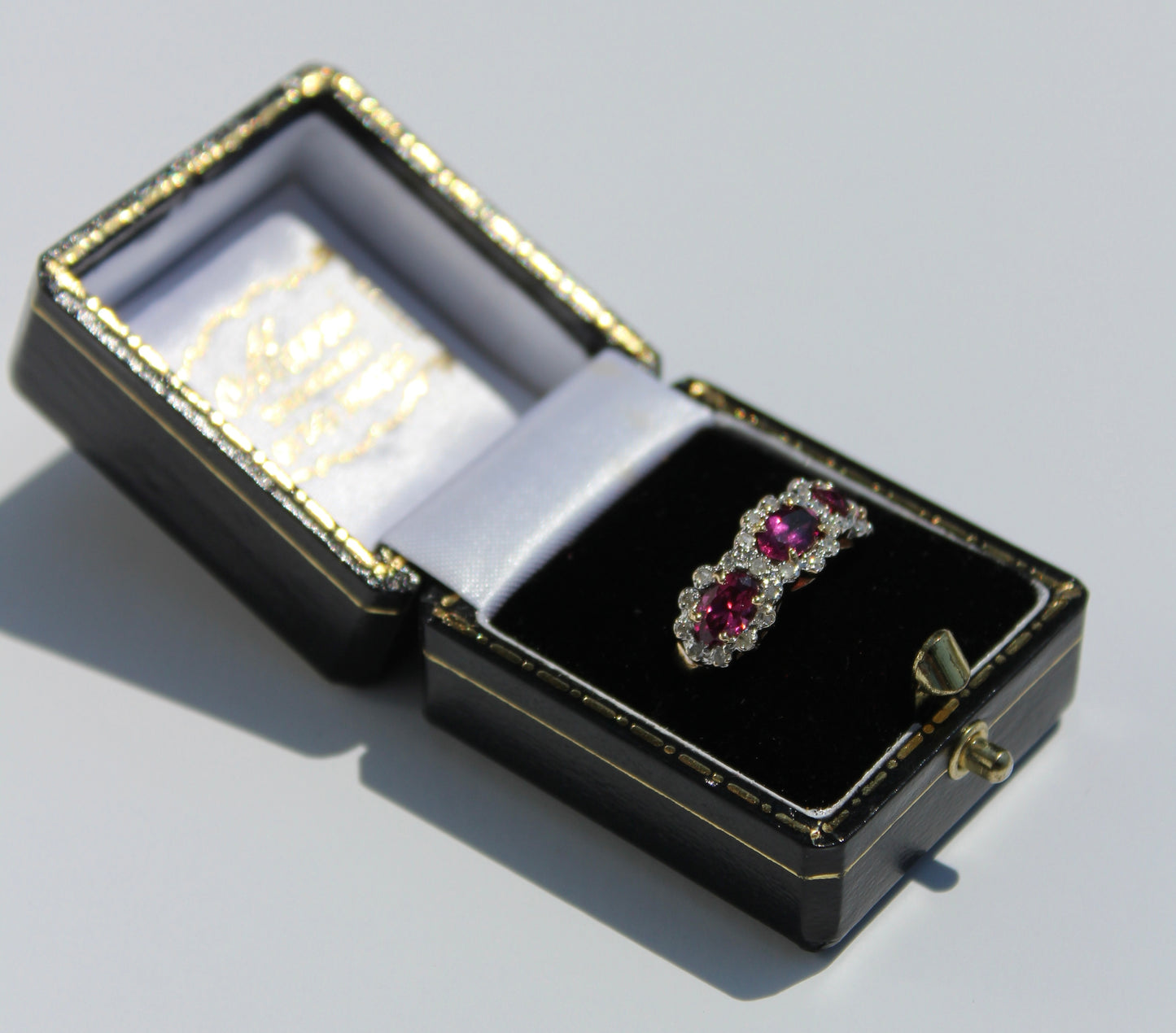Rhodolite & Diamond Trilogy Halo Ring, 1.98 Carats 14K Two-Toned Gold