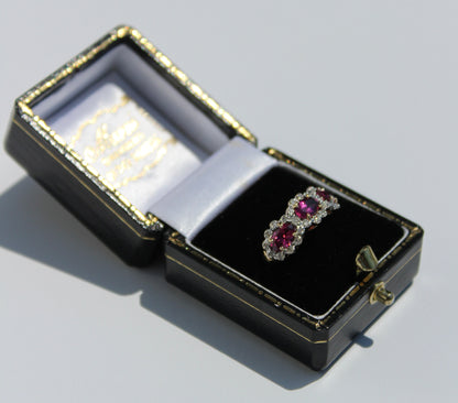 Rhodolite & Diamond Trilogy Halo Ring, 1.98 Carats 14K Two-Toned Gold