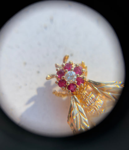 Ruby & Diamond Bee Pendant, 0.52 Carat 18K Gold