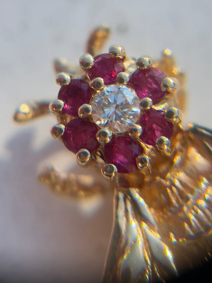 Ruby & Diamond Bee Pendant, 0.52 Carat 18K Gold