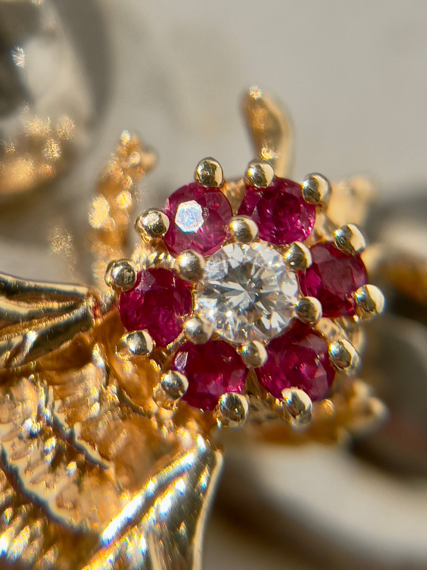 Ruby & Diamond Bee Pendant, 0.52 Carat 18K Gold