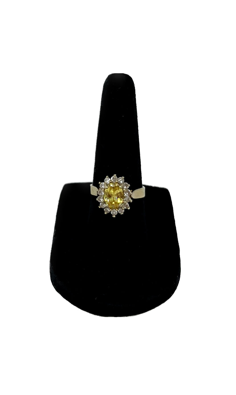 Yellow Citrine & White Topaz Ring, 2 CTW 10K Gold