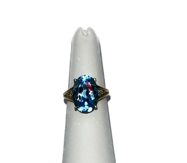 Blue Topaz & Diamond Cocktail Ring, 7.1 CTW 14K Gold